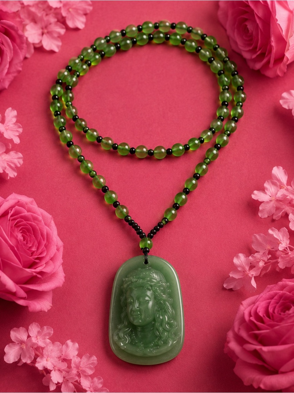 Green Jade Pendant Bead Necklace - Women's Jewelry - Picture 2 of 6